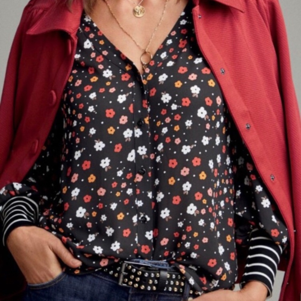 CAbi Cheerful Floral Long Sleeve Button Down Blouse 3957 Size Large
